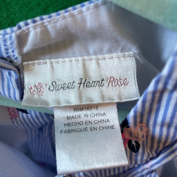 Sweat Heart Rose Girls Dress Blue Striped Floral Bows Size 4 - Picture 5 of 6